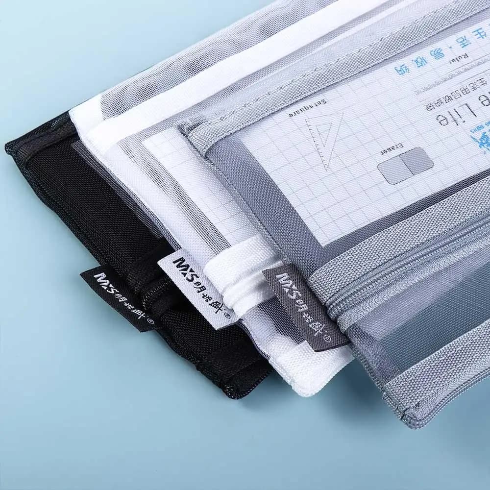 Document Nylon Pencil Case Pen Box Office School Stationery Supplies Double Mesh Pencil Bag File Folder Cosmetic Storage Bag