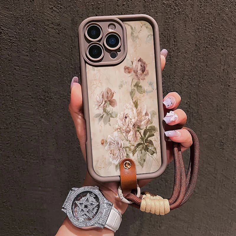 Custodia Vintage Floreale con Laccetto per Samsung Galaxy S25 S24 S23 S22 S21 Plus Ultra A56 A55 A54 A53 A36 A35 A34 A33