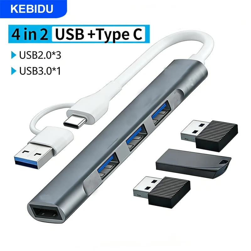 Adattatore Audio USB Type-C KEBIDU, Hub USB OTG per Laptop, Docking Station Universale per Computer, Splitter USB 3.0 per MacBook