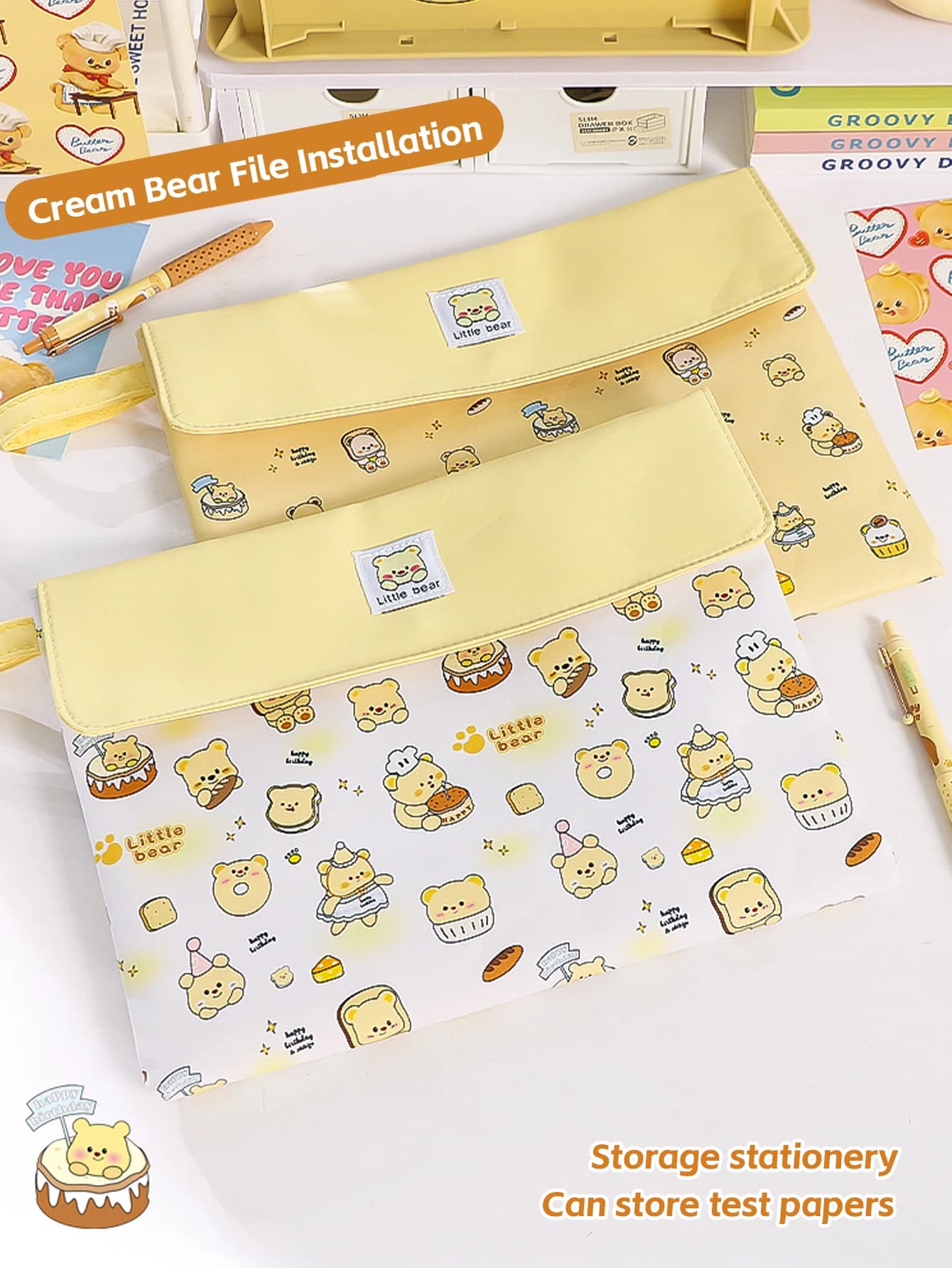 Borsa per documenti Kawaii A4 Fissaggio con bottoni magnetici Borsa per studenti portatile Borsa per tutoraggio Forniture culturali per ufficio di cancelleria coreana