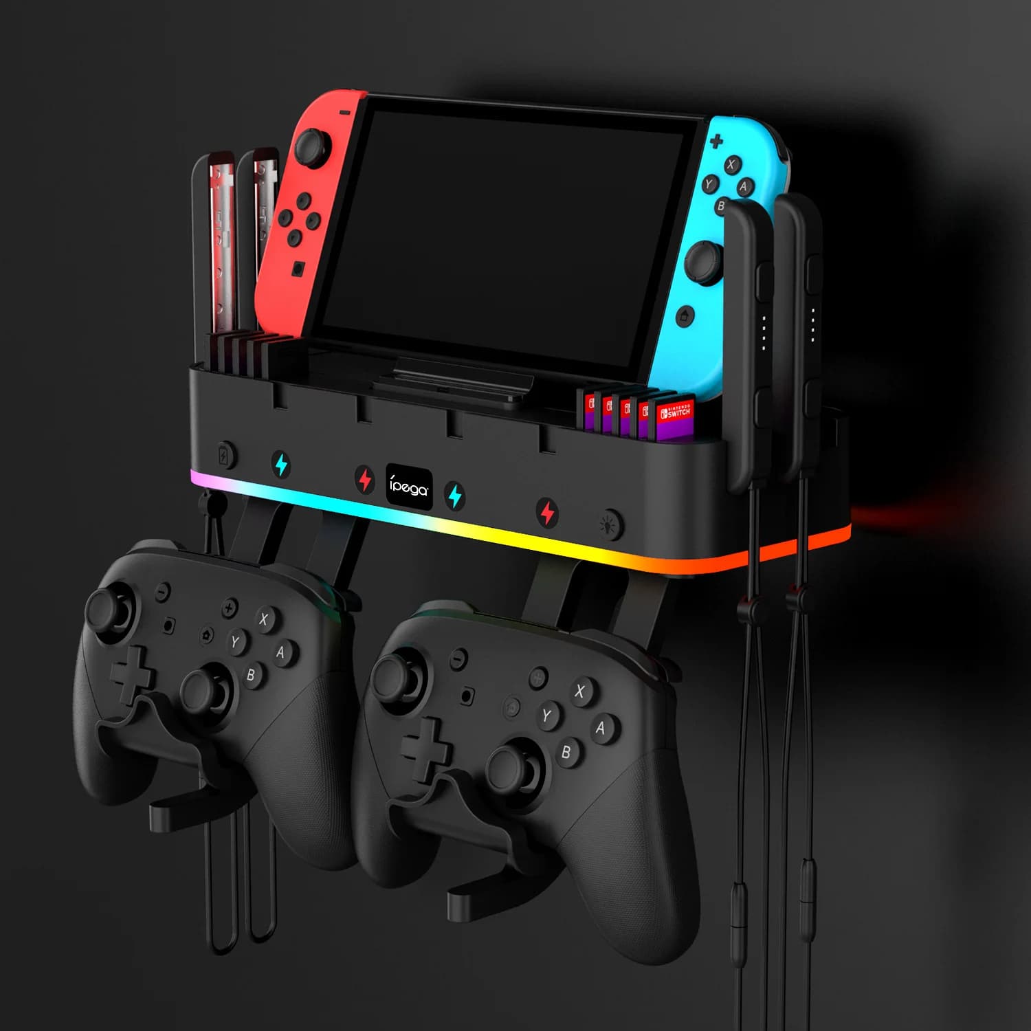 Staffa da parete multifunzionale Con Controller di ricarica appeso colorato RGB e Dock Joy Con Station per Nintendo Switch OLED