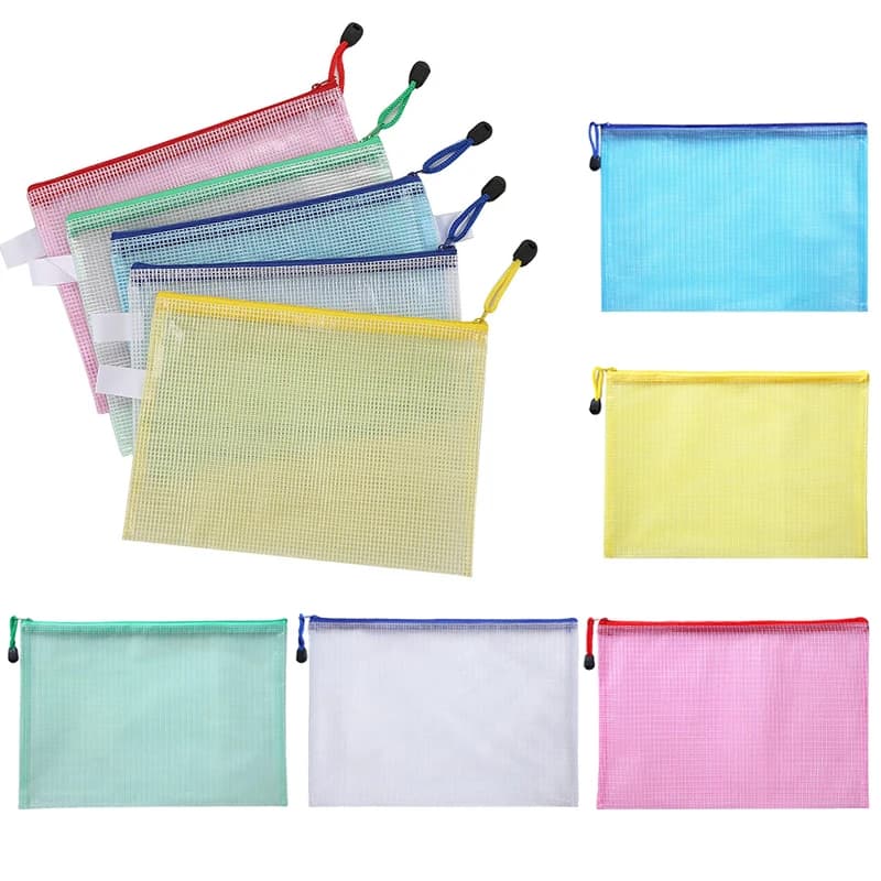 5/15PCS A4/A5 Mesh Zipper Pouch Bags – PVC Document Folders Clear Grid File Organizer for School Office Travel Supplies TMZ