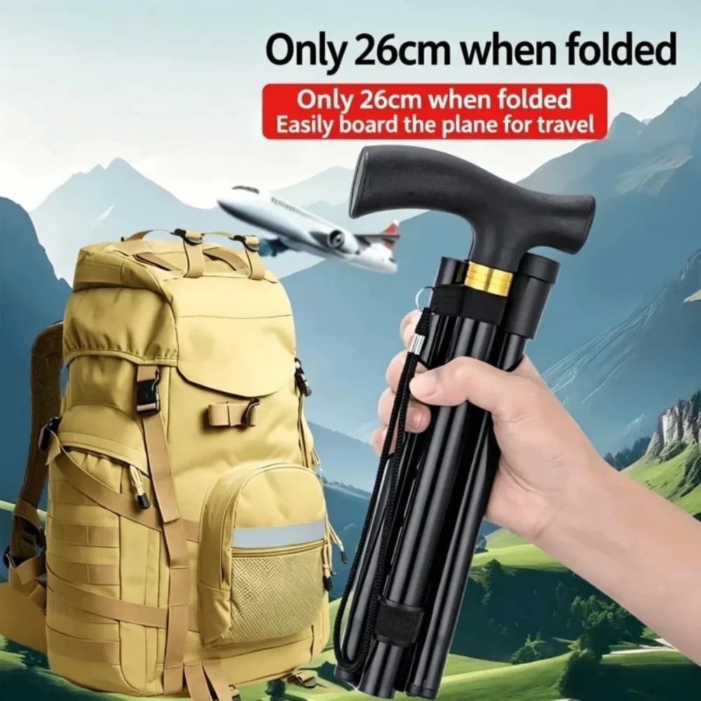 Foldable Hiking Stick, Aluminum Alloy Telescopic Walking Stick, Multi-functional Hiking Stick for The Elderly, Lightweight
