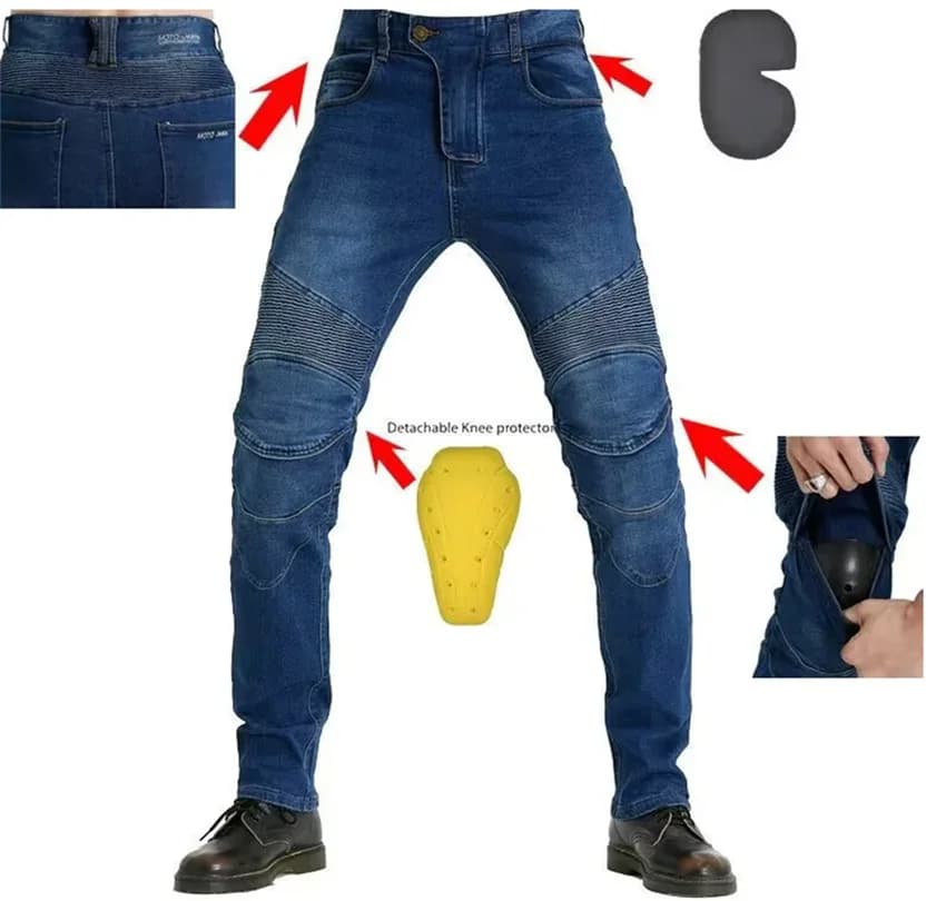 Nuova moto Nero Blu Uomo Moda Pantaloni Aggiornamento Estensione Protezione Staccabile Racing Road Rider Jeans casual quattro stagioni