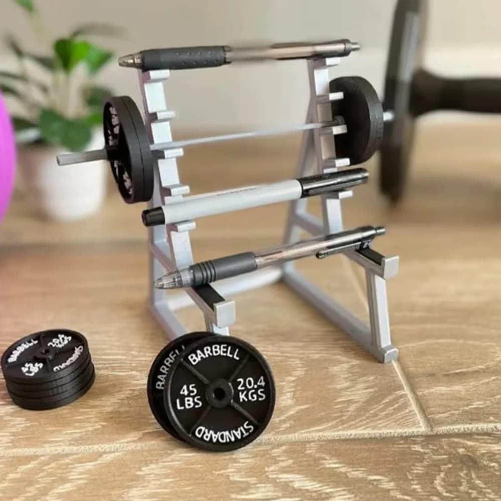 New with barbells and weights Pen holder with barbell Theme gym Organizer for metal desk pens Containers for stationery Gift