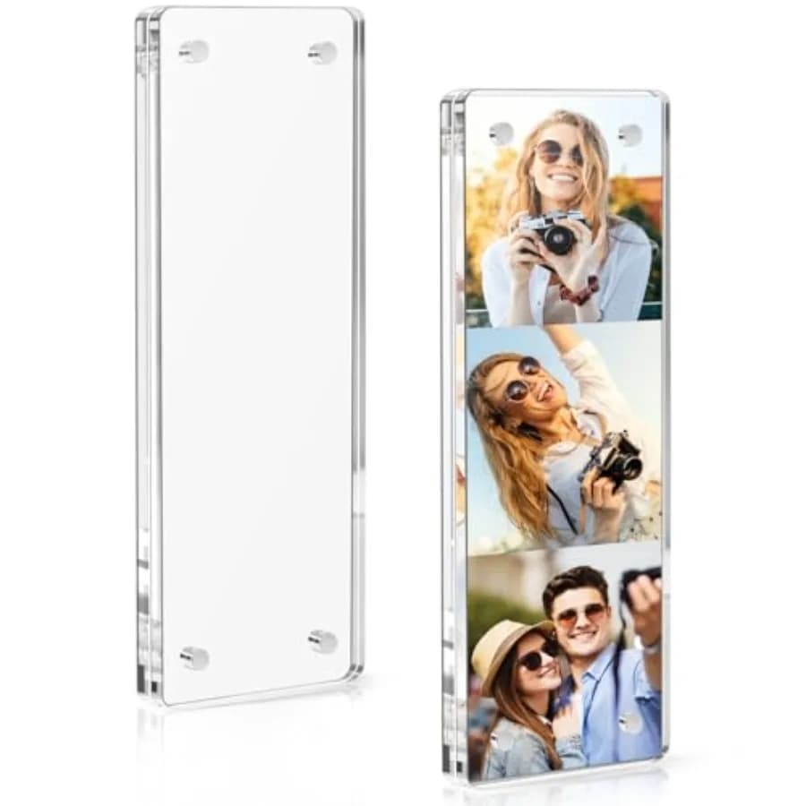 2 Pack Photo Booth Frame 2x6 Picture Frame, Acrylic Fridge Magnetic Frames, Clear Acrylic Frame, Strong Magnetic 2x6 Photo Pict