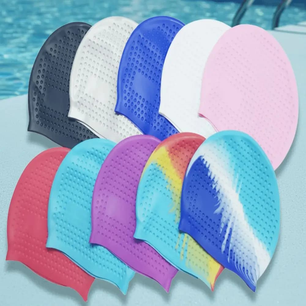 Swim Headgear Non-Slip Silicone Swim Cap Wrinkle Free Plus Size Snorkeling Cap Elastic 3D Design Swimming Caps Race