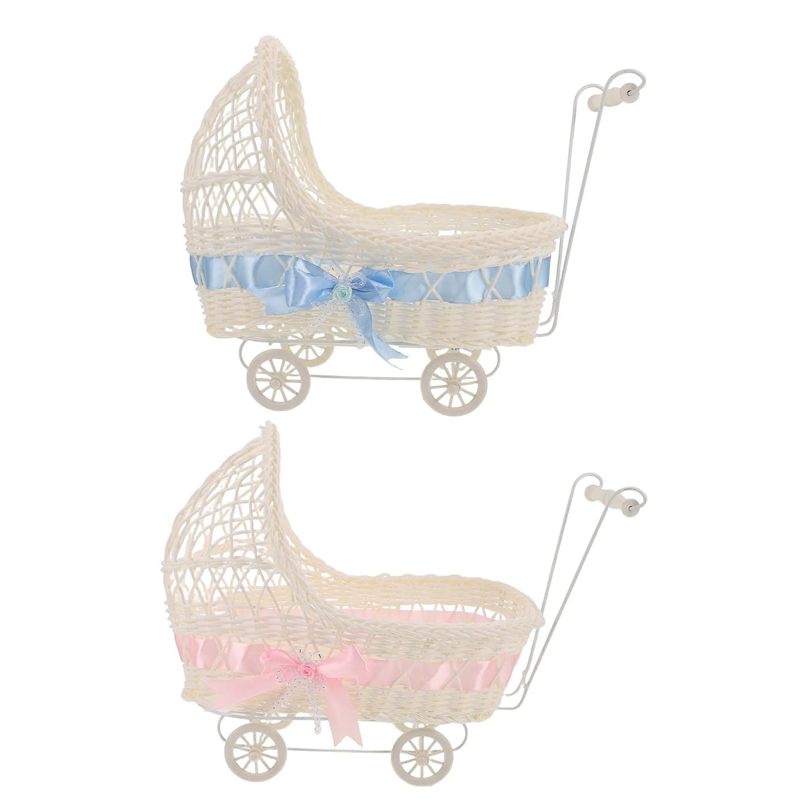 2 Pezzi Mini Carrello Porta Caramelle, Decorazione per Baby Shower, Rosa Blu, Mini Carrello Portatile, Centrotavola per Feste, Espositore per Bomboniere