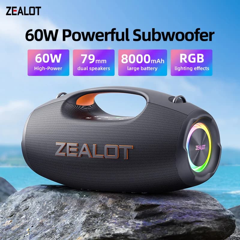 ZEALOT-S86 Altoparlante Wireless da 60W | Batteria da 8000mAh, 360 ° Audio Surround, Luce RGB, Regalo Perfetto per gli Amanti della Musica