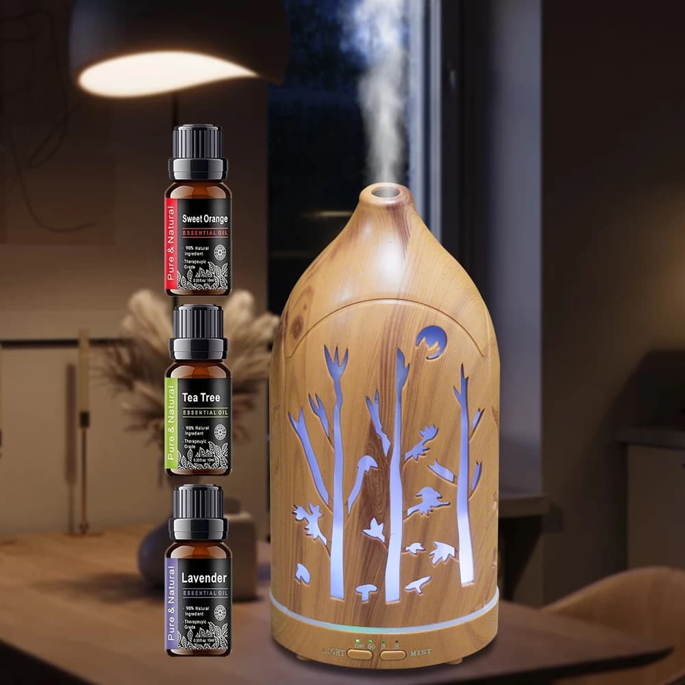 Diffusore di oli essenziali per aromaterapia con luce notturna a LED a 7 colori, umidificatore dal design scavato, ultra silenzioso per il sonno e il relax