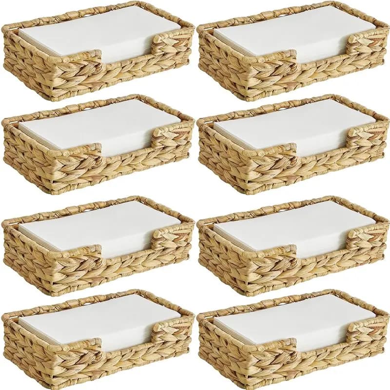 【NATALE】Set di 8 Porta Asciugamani Monouso per Bagno, Cesto Porta Asciugamani in Vimini Intrecciato Lungo in Erba Marina, Misura L