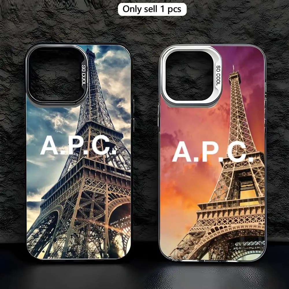 A-P-C-France Eiffel Tower Phone Case Clear TPU Anti-Yellow Shockproof Case For iPhone 11 12 13 14 15 16 17 Pro Max