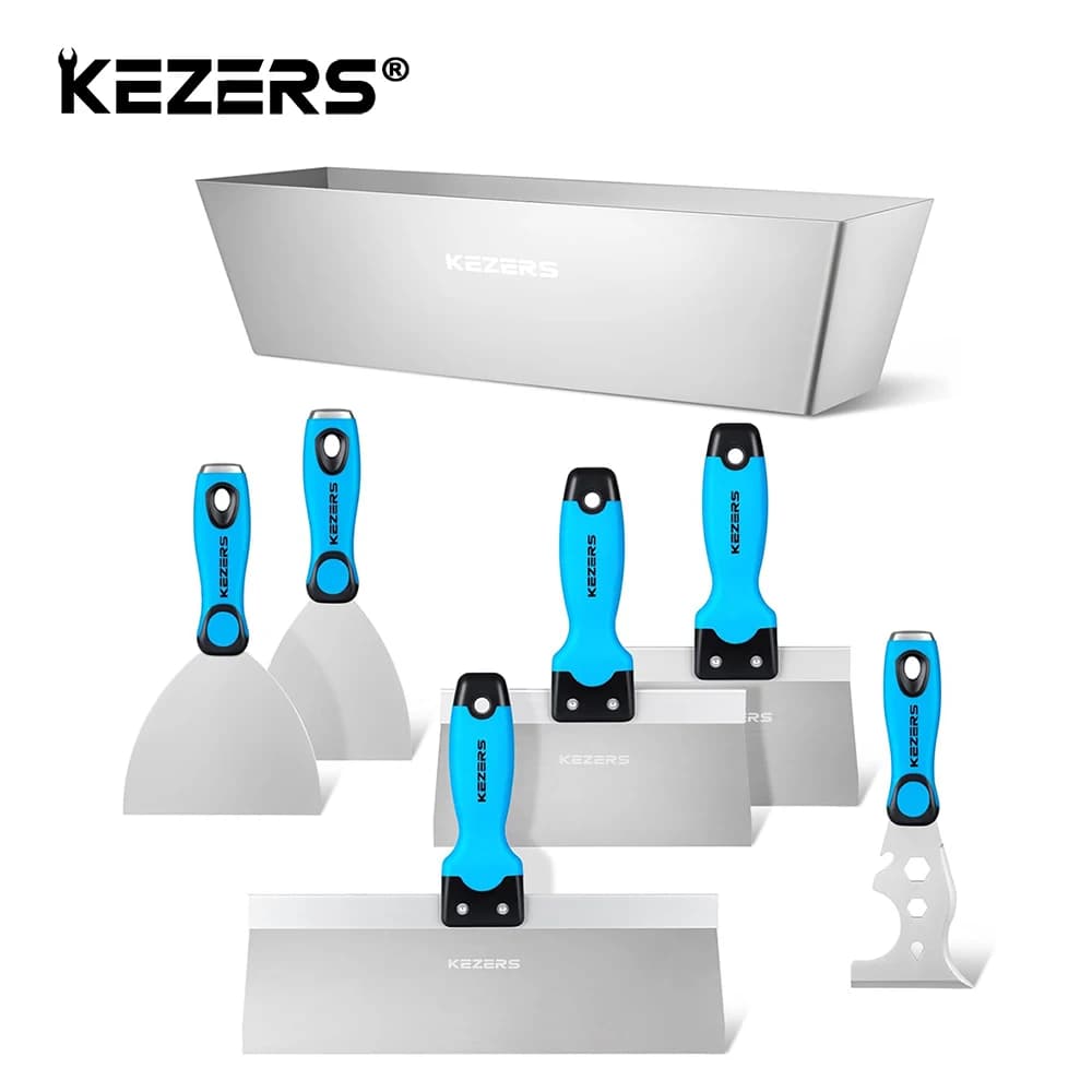 KEZERS Kit di utensili manuali per cartongesso, 5/7 pezzi 3" 4" 5" 6" 8" 10" 12" Coltello per cartongesso in acciaio inossidabile con estremità a martello in metallo
