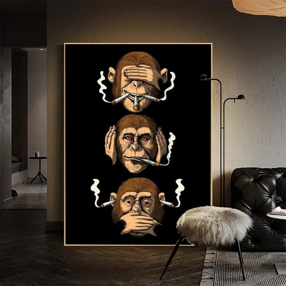 Smoking Monkey HD Canvas Print Poster Home Living Room Bedroom Decoration Classic Abstract Wall Art Funny Humour