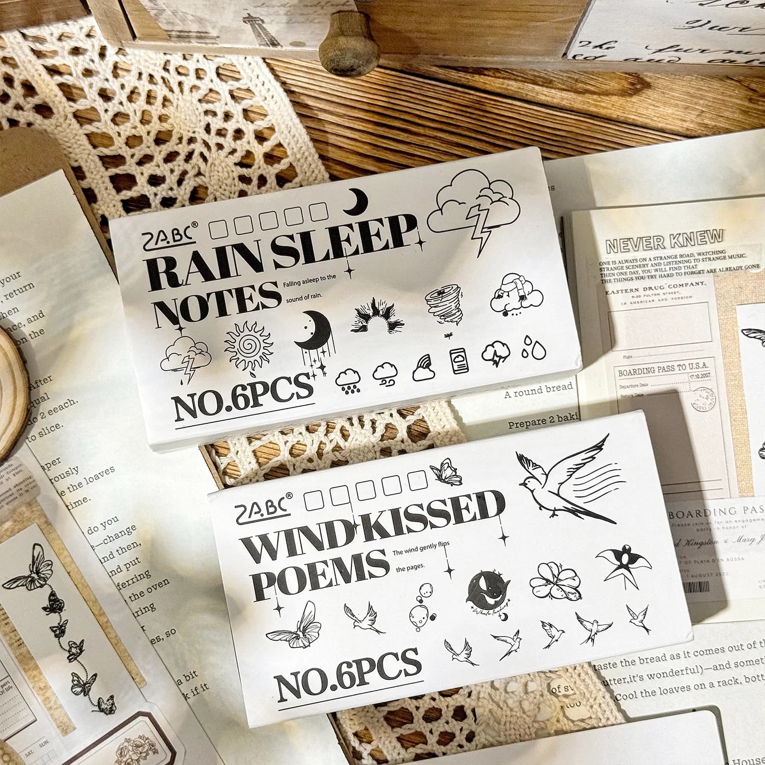 6pcs/1set Vintage Wooden Stamp DIY Mo Yu's Love Letter Stamps Set for Journaling Crafts Card Making Painting Teaching