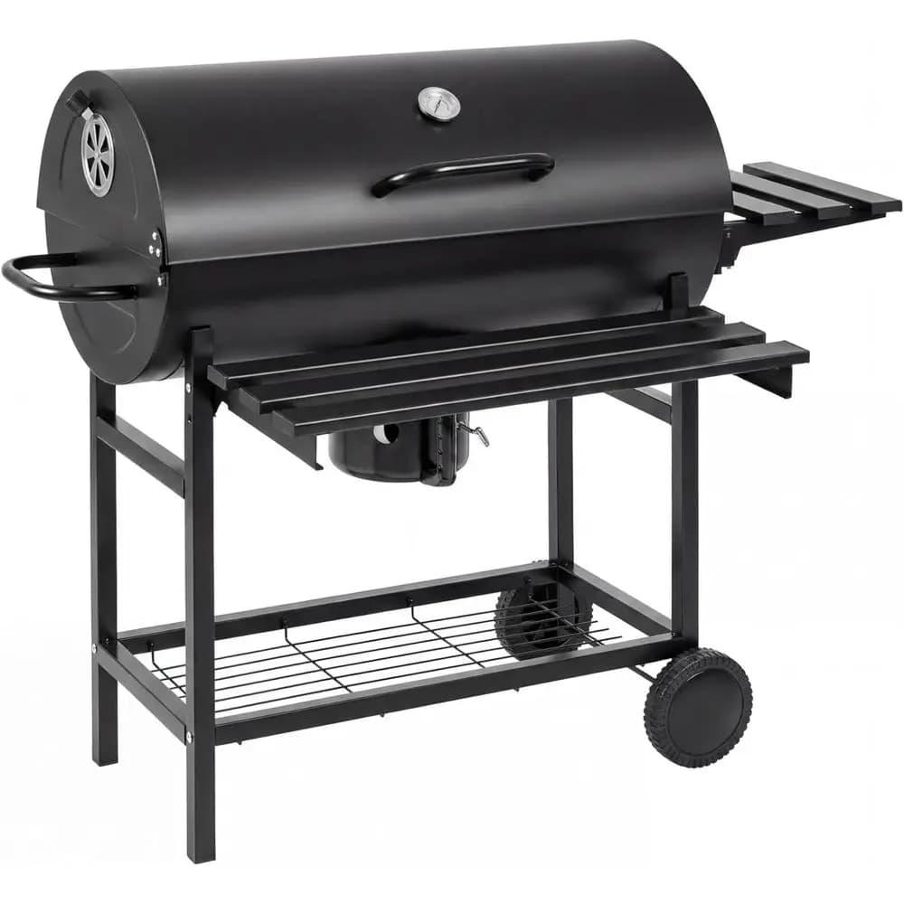 Double-Layer Iron BBQ Grill with Thermometer, 3-Tier Racks, Ash Catcher, Outdoor Patio and Camping Use