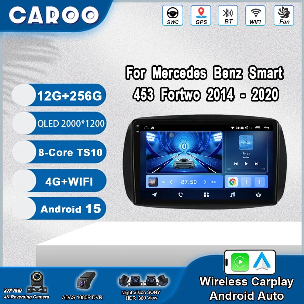 Android 15 Per Mercedes Benz Smart 453 Fortwo 2014 -2020 Lettore video multimediale per auto Radio Stereo Navigazione GPS Bluetooth WIFI