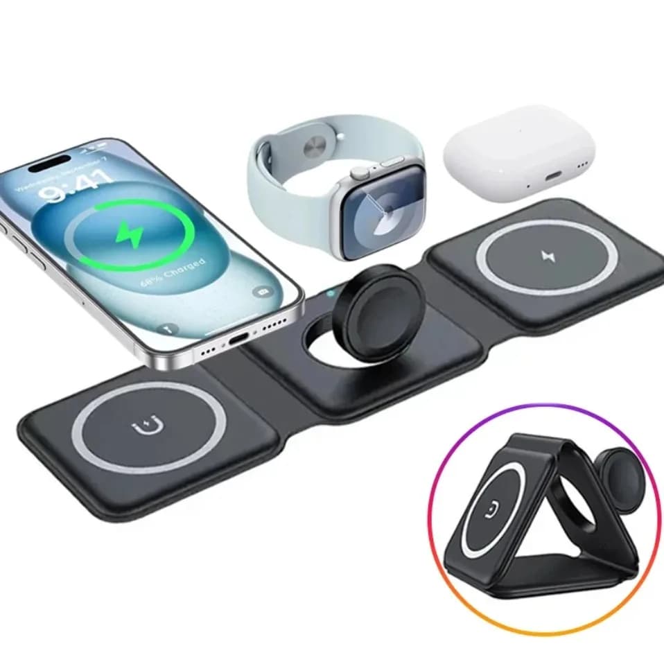 Wireless Charger 3 in 1 Charging Station For Multiple Apple Devices - Travel Charging Pad Dock For IPhone 16 15 14 13 12