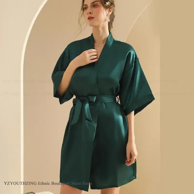 New Women's Kimono Bathrobe Bride Dress Weddig Robe Neigee Spring Summer Home Featured Casual Rack Of Nightwear Pigiama