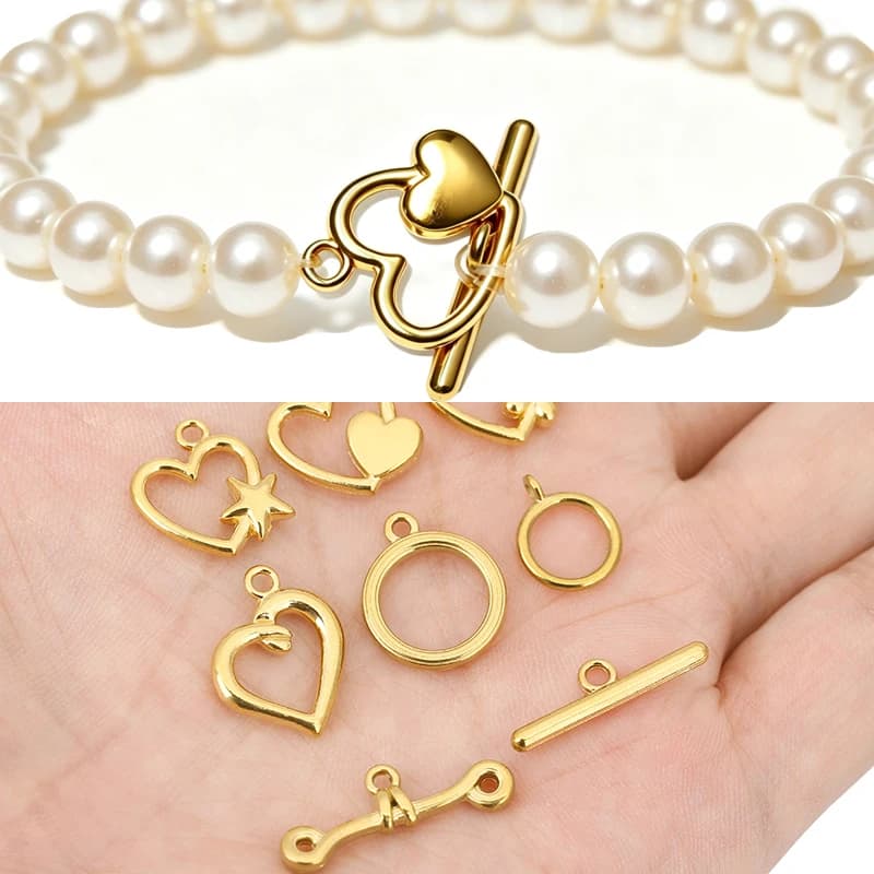 5 set di chiusure a T in acciaio inossidabile PVD che non sbiadiscono mai, connettori per bracciali e collane per accessori fai da te per la creazione di gioielli