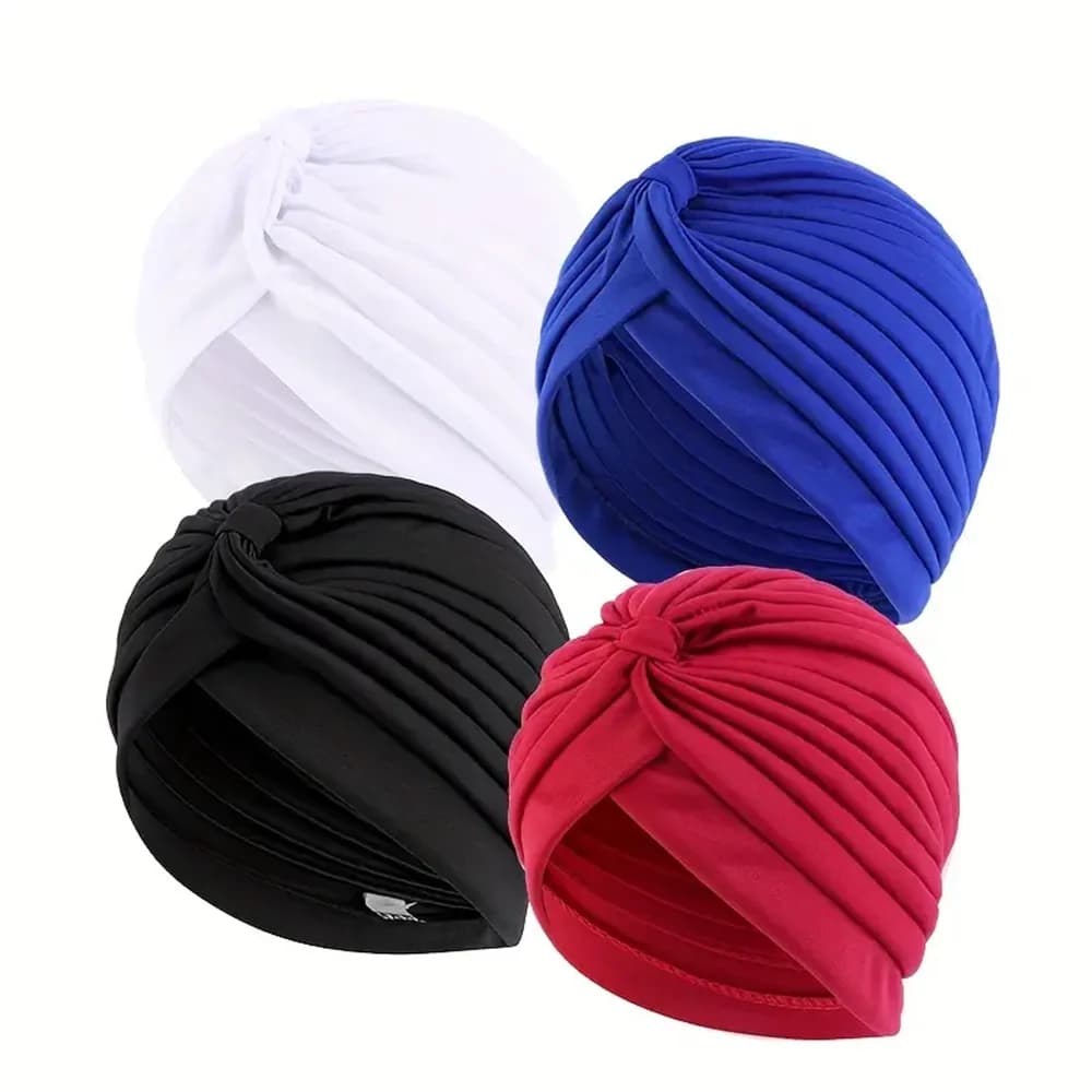 Set di 4 Copricapi per Chemioterapia da Donna, Turbante Annodato Plissettato, Berretto Morbido ed Elastico per Pazienti Oncologici, Copricapo per Perdita di Capelli