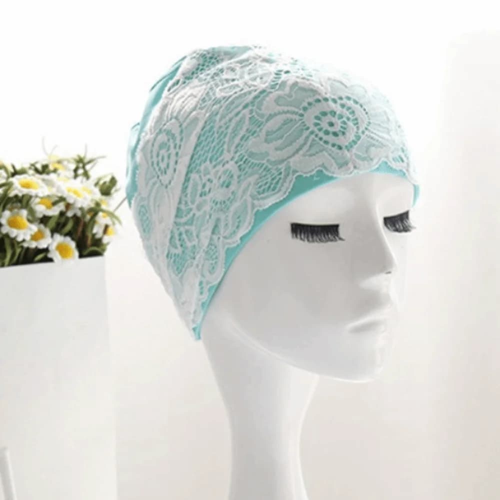 Fashion look PU Swimming Cap Lace Elastic Waterproof Swim Hat Stretch Extra large size Long Hair Cap Adult women