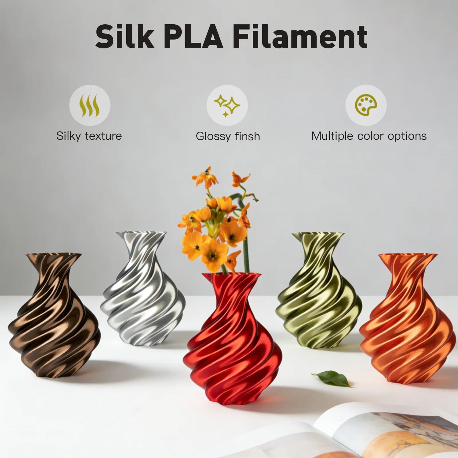 ERYONE 1KG Ultra-Silk PLA 3D Printer Filament 1.75mm,Silk Shiny Finish, Glossy Smooth Surface Vibrant Color 1kg Spool