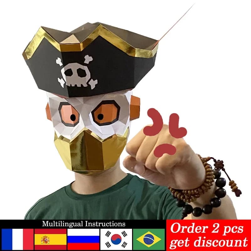 Skeleton Pirate Captain Mask Paper Model,Small Size,3D Papercraft Origami Costume Party Cosplay,Handmade DIY Craft RTY324
