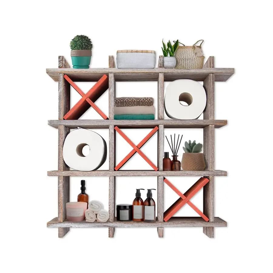 Portarotolo rustico TicTacToe per carta igienica, da terra o da parete, per bagno, decorazione bianca anticata stile rustico/country