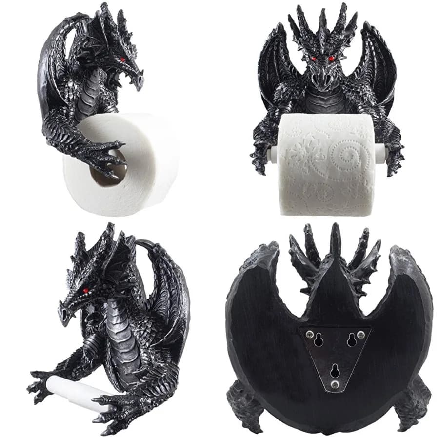 Portarotolo per Carta Igienica a Forma di Drago Alato in Stile Metallico per Arredamento Medievale e Gotico, Accessori per il Bagno o Oggetti Originali