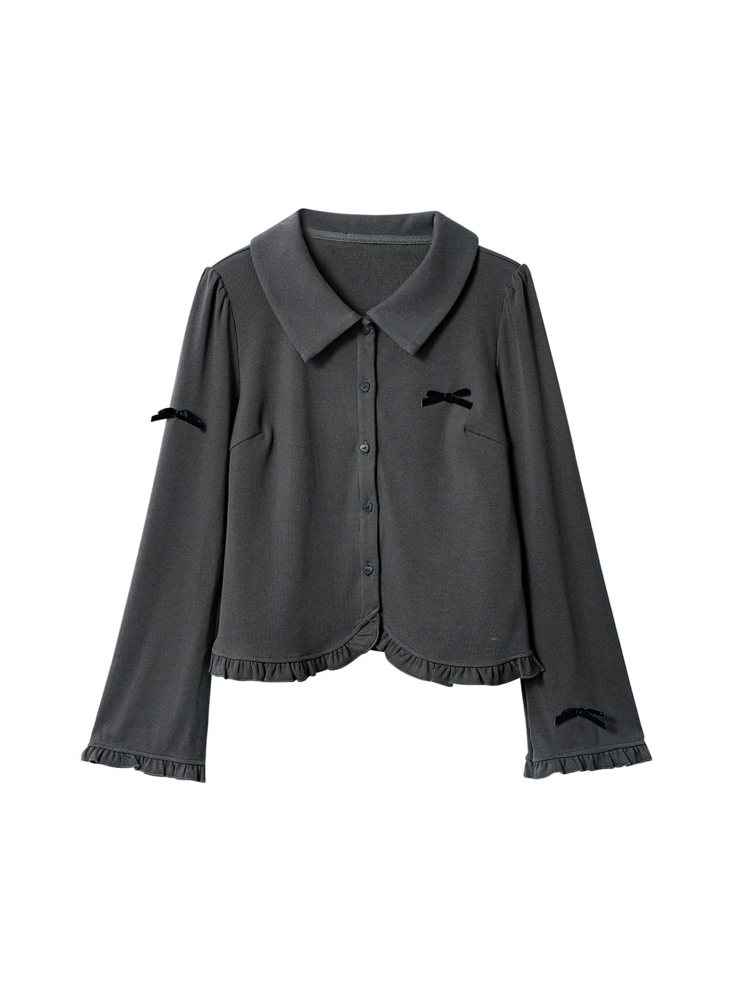 Camicie da donna con fiocco con collo alto grigio Camicette Y2k Vintage anni 2000 Camicia a maniche lunghe elegante estetica Abiti di moda Primavera Autunno 2025