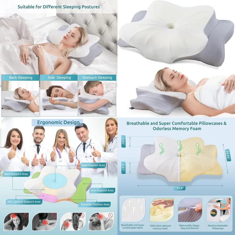 Memory foam cervical cushion for sleeping on one side with ergonomic design and pillowcase