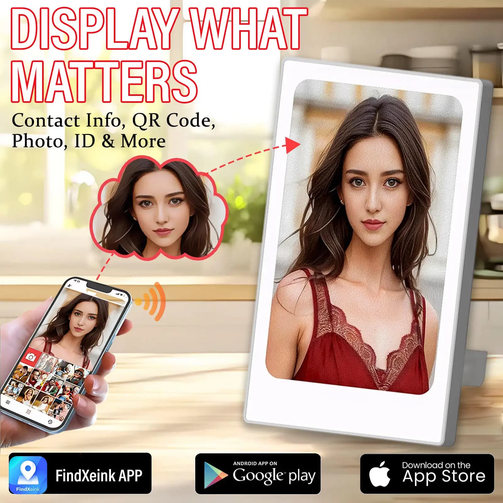 4 Inch Color E-Ink Smart Photo Frame Wireless Bluetooth Digital Picture Frame Support Phone Remote Photo Upload Display QR Code
