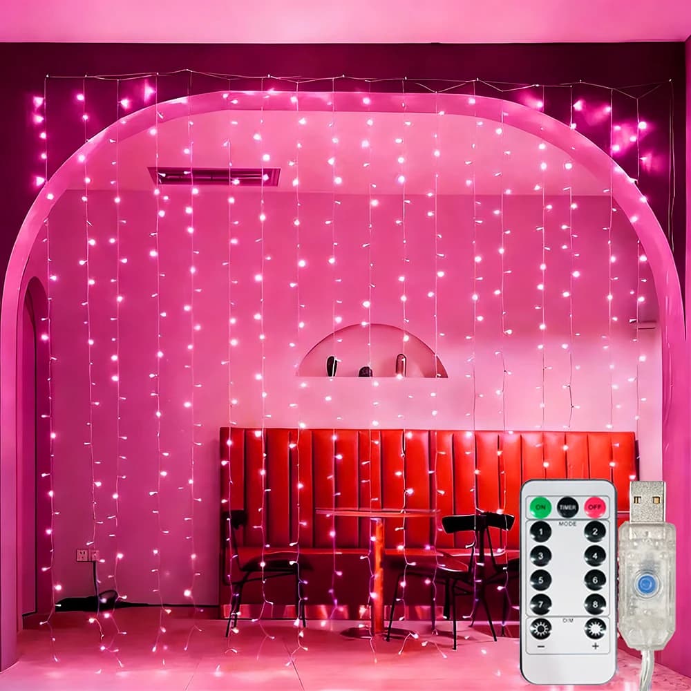 Luci a Tenda LED per San Valentino, Decorazione Casa, Controllo Remoto USB, 8 Modalità, Luci Fatate per Camera da Letto e Matrimoni