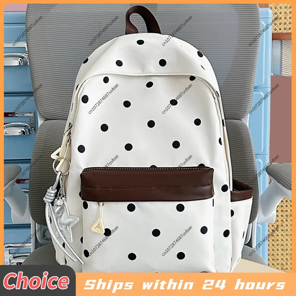 Polka Dot Aesthetic Preppy Backpack Kawaii Sweet Campus Bookbag Travel Casual Daypack for Elementary & Middle Girl Students
