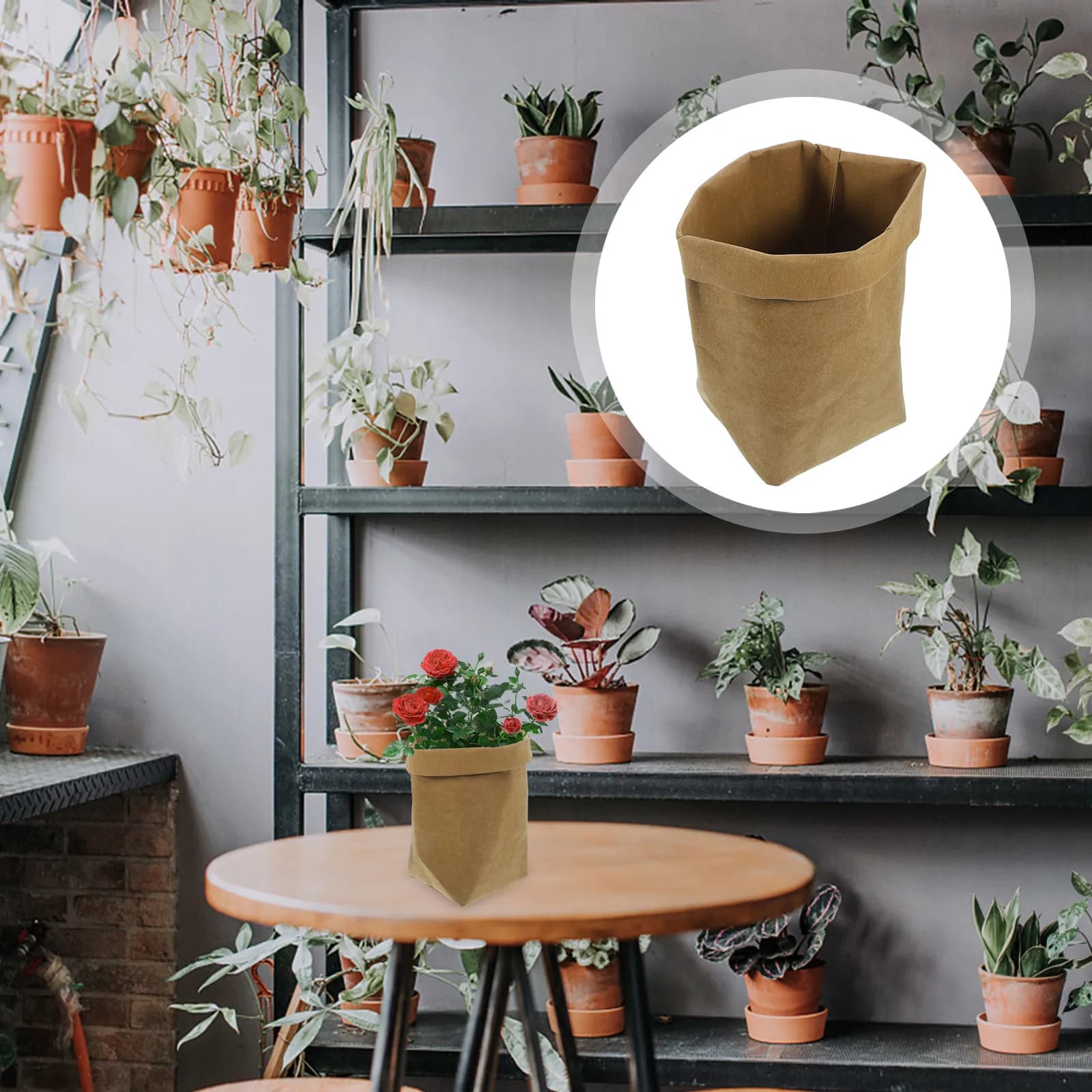 Light Size Washable Kraft Paper Bag Reusable Storage Organizer for Flowerpots Stationery Supplies Laundry