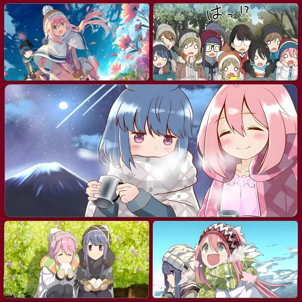 Tappetino per mouse rilassante e carino in stile anime L-Laid-Back Camp, tappetino per mouse da gioco di grandi dimensioni con bordi cuciti, tappetino da scrivania ispessito per PC