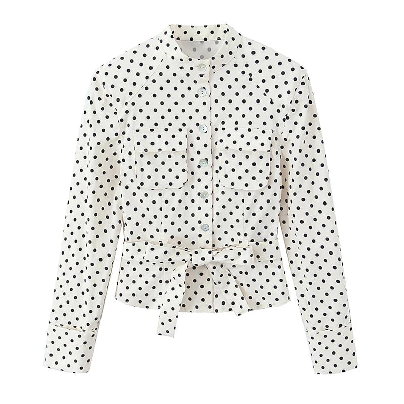 YENKYE Primavera 2026 Giacca Camicia da Donna Aderente a Pois con Maniche Lunghe, Cintura e Tasche, Modello Corto