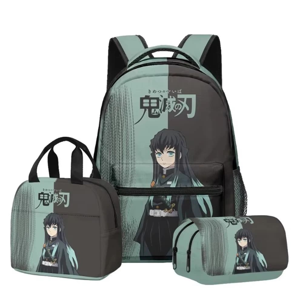 School Backpack New Anime Peripheral Demon Slayer Lunch Bag Pencil Case 3-Piece Set Printed Holiday Gift for Cute Students Gift