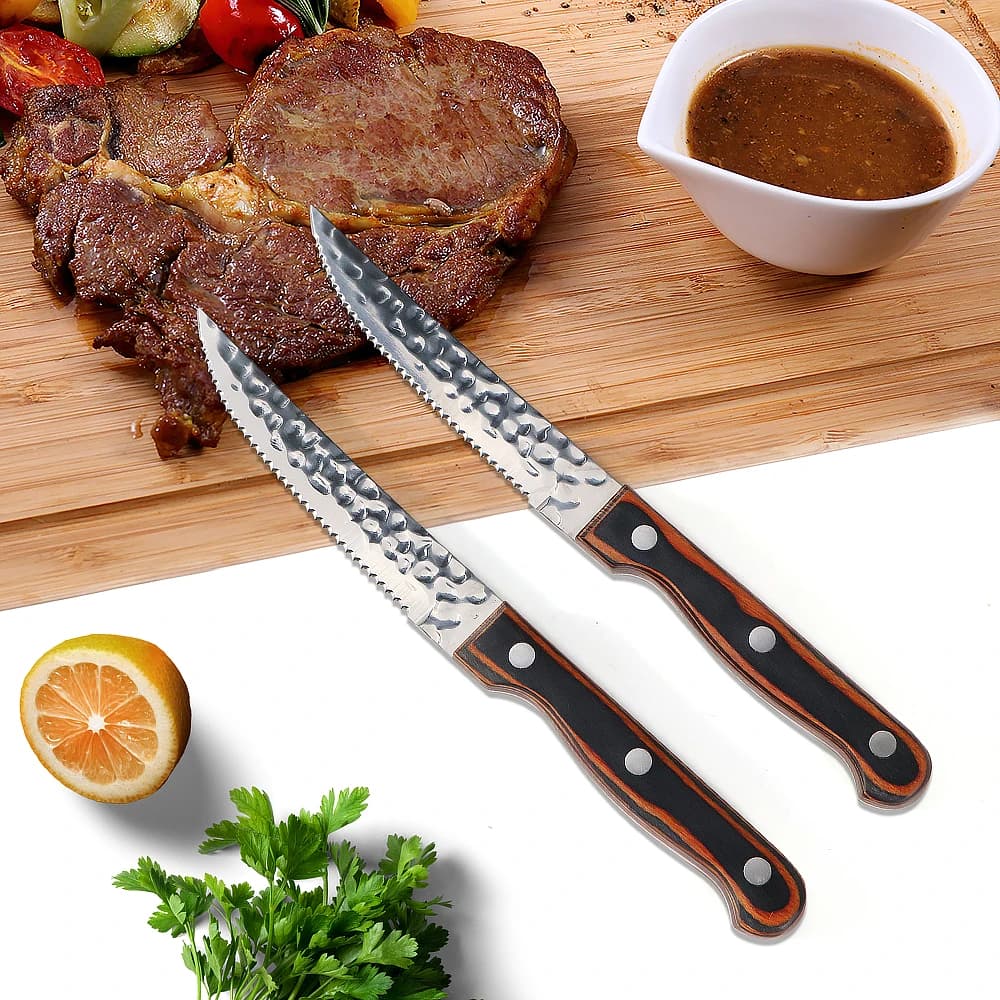 Jaswehome 2/4/6 pieces stainless steel steak knife hammered steak forge sharp blade Pakka wooden handle kitchen utensils