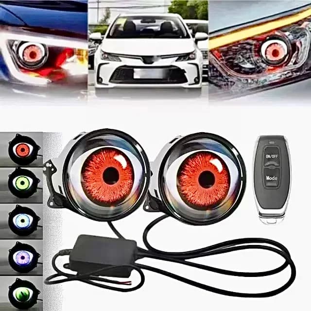 Faro Ausiliario per Moto con Occhi di Angelo LED, Lente 3D, 6/33 Modalità, Controllo Remoto, Occhi del Diavolo, Luce Decorativa per Moto