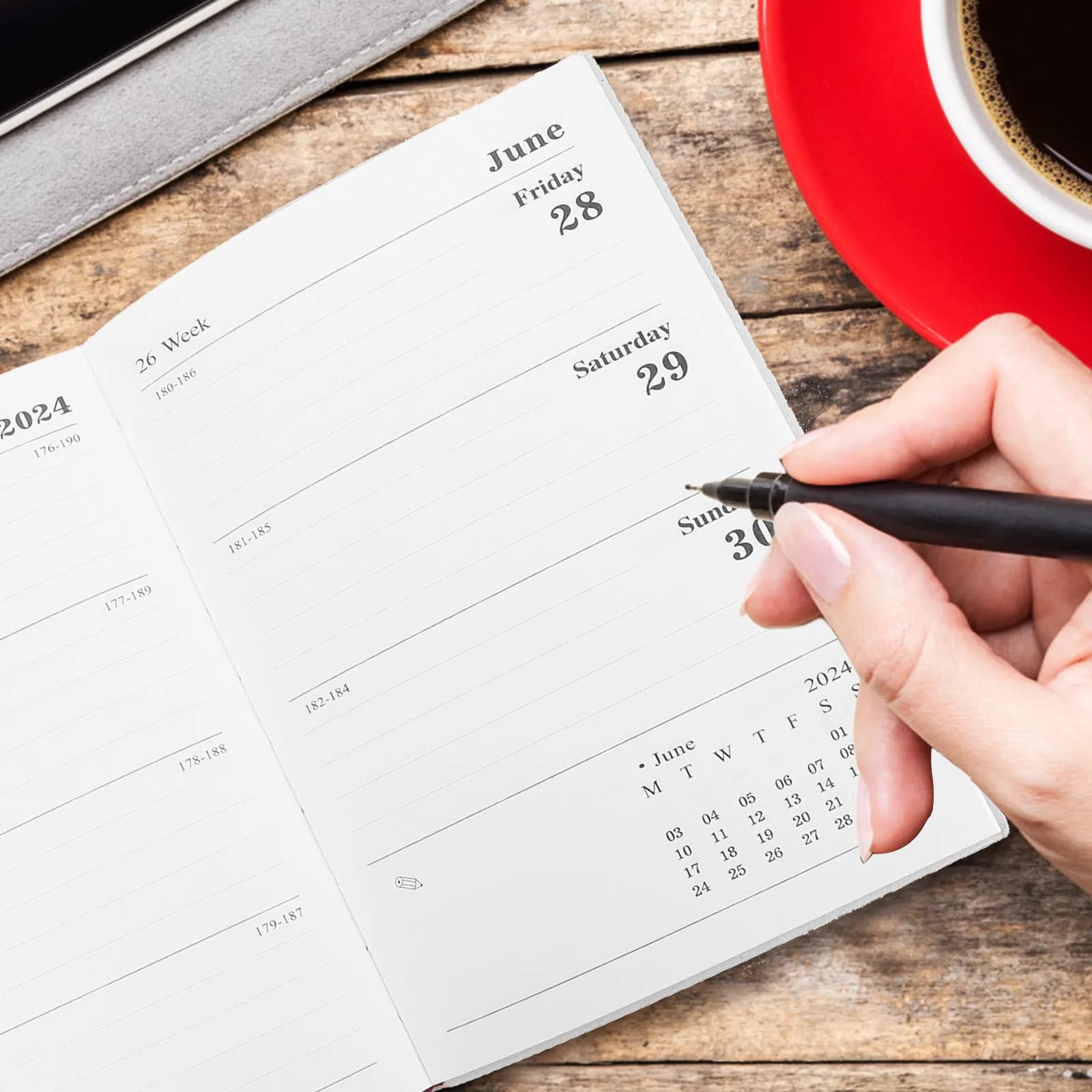 Agenda Accademica Multifunzione, Organizer Portatile per Pianificazione Quotidiana, Carta Liscia per Scrivere, Copertina Effetto Legno, per Uso Domestico
