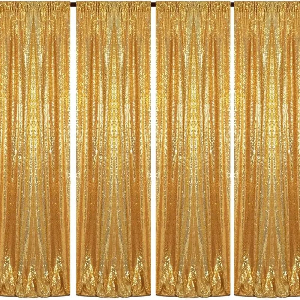 2ft x 8ft Gold Sequin Curtain 4PCS, Sparkling Photography Background, Multi-use for Home, Room and All Kinds of Party Decoration