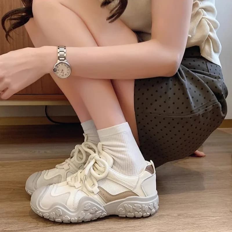 New Women's Platform White Casual Sneakers Thick Sole Height Increasing Lace Up Shoes Fashion Non-slip Walking Shoes for Ladies