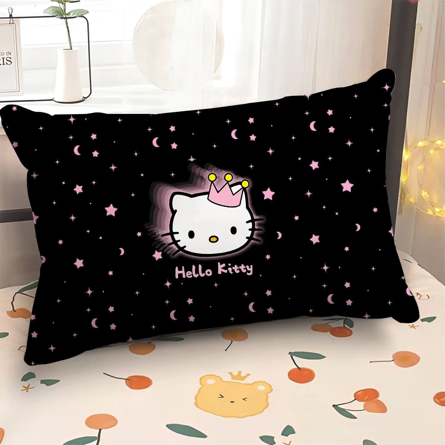Hello Kitty black plush pillow case, sofa decoration, gift, ultra soft, delicate on skin, double face