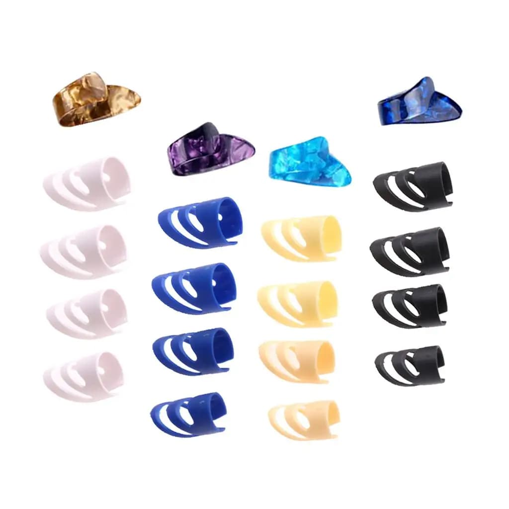 1 Pack of Guitar Pick 16 Pcs Fingerpicks + 4 Pcs Thumb Picks Protect Finger