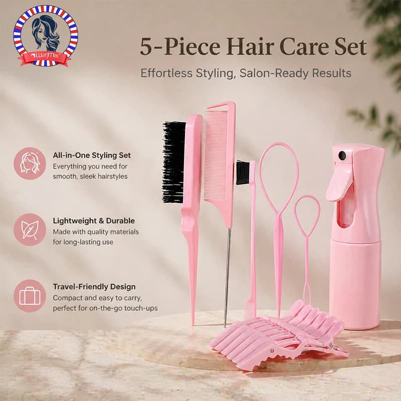 Set Professionale di 12 Strumenti per lo Styling dei Capelli, Pettine a Coda di Topo, Spazzola per il Controllo dei Bordi, Flacone Spray per Capelli, Strumenti per Districare i Capelli