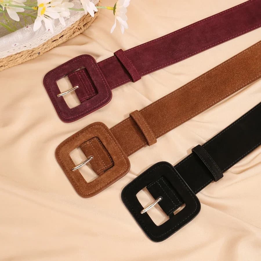 Cintura larga da donna alla moda Cintura in vera pelle scamosciata di vacchetta con fibbia quadrata Cintura a corsetto con cinch a vita alta per festival di jeans eleganti