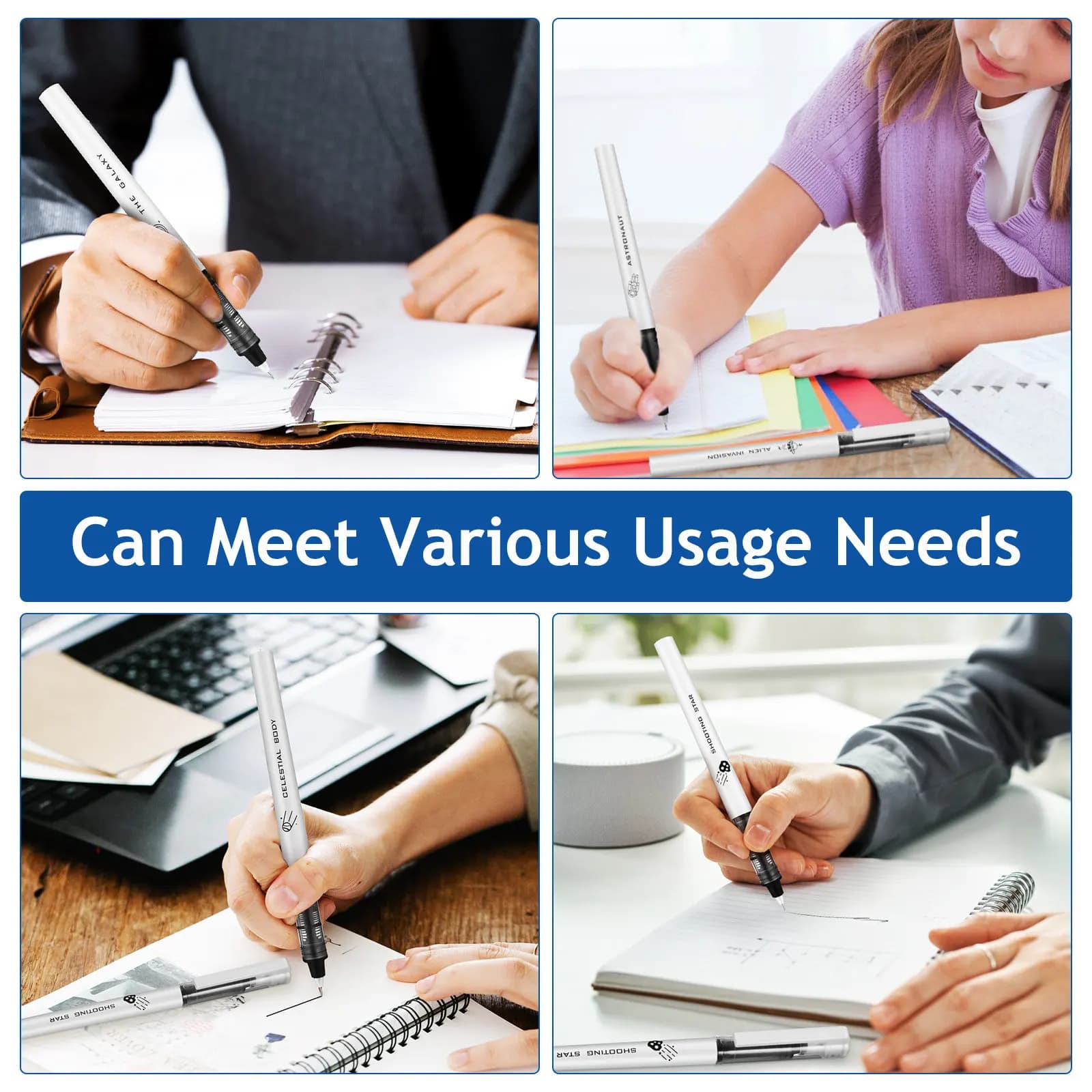 6Pcs Liquid Ink Pens Space Theme Fine Drying Black Ink Office Gel Pen Writing Supplies Space Theme Pens