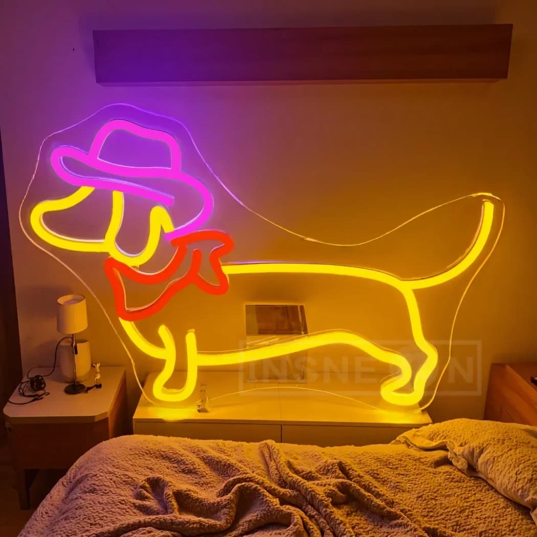 Insegna al neon per cani bassotto per la decorazione della parete Insegna al neon per cani carini Insegna illuminata a led per negozio di animali Camera da letto Festa Camera dei bambini Regalo da parete artistico